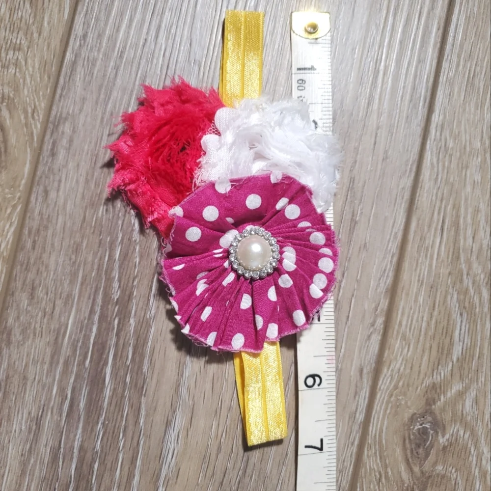 Floral, pearl stretchy headband hair bow pink fuscia white yellow Size Toddler +